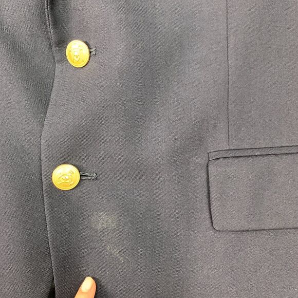 Vintage Chaps Ralph Lauren Blazer Mens 46 Navy Wool Gold Buttons Padded Shoulder - Picture 5 of 16